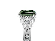 Cluster Engagement Ring Setting for Fancy Green Asscher Cut Center with Bezel Accent Clusters and Prong Head in Platinum