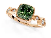 Vintage Station Engagement Ring Setting for Fancy Green Cushion Cut Center with Accents and Prong Head in Rose Gold