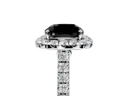 Halo Engagement Ring Setting for Fancy Black Cushion Cut Center with Narrowing Pave Band and Prong Head in Platinum