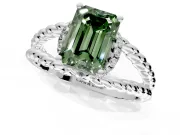 Halo Engagement Ring Setting for Fancy Green Emerald Cut Center with Rope Twist Split Shank and Prong Head in Platinum
