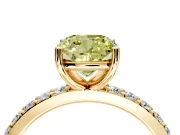 Solitaire Engagement Ring Setting for Fancy Yellow Cushion Cut Center with Round Cut Pave Band and Prong Head in Yellow Gold