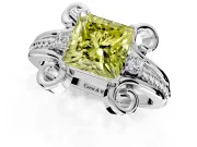 Solitaire Engagement Ring Setting for Fancy Yellow Princess Cut Center with Twisted Band and Scroll Prong Head in Platinum
