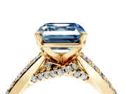 Solitaire Engagement Ring Setting for Fancy Blue Asscher Cut Center with Crossover Accents and Prong Head in Yellow Gold