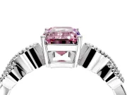 Leaf Engagement Ring Setting for Fancy Pink Emerald Cut Center with Milgrain Accent Band and Prong Head in Platinum