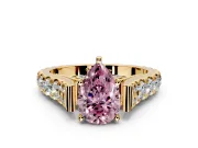 Solitaire Engagement Ring Setting for Fancy Pink Pear-Shaped Center with Pave Cathedral Shoulders and Prong Head in Yellow Gold