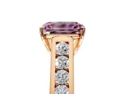 Solitaire Engagement Ring Setting for Fancy Pink Emerald Cut Center with Cathedral Channel Band and Prong Head in Rose Gold