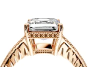 Engraved Engagement Ring Setting for Asscher Cut Center with Milgrain Pave Band and Prong Head in Rose Gold