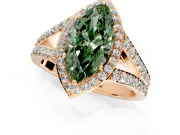Halo Engagement Ring Setting for Fancy Green Marquise Center with Narrow Pave Split Shank and Prong Head in Rose Gold