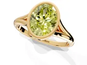 Solitaire Engagement Ring Setting for Fancy Yellow Oval Center with V Split Shank and Bezel Head in Yellow Gold