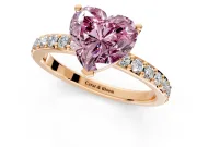 Solitaire Engagement Ring Setting for Fancy Pink Heart-Shaped Center with Round Cut Pave Band and Prong Head in Rose Gold