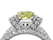 Pave Engagement Ring Setting for Fancy Yellow Cushion Cut Center with Curved Accent Rows, Openwork and Prong Head in Platinum