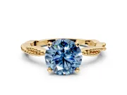 Solitaire Engagement Ring Setting for Fancy Blue Round Cut Center with Twist Band and Bead Prong Head in Yellow Gold