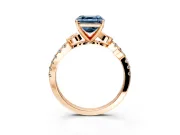 Leaf Motif Engagement Ring Setting for Fancy Blue Asscher Cut Center with Pave Band and Prong Head in Rose Gold