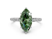 Solitaire Engagement Ring Setting for Fancy Green Marquise Center with Pave Accents and Prong Head in White Gold