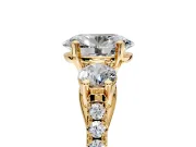 3 Stone Engagement Ring Setting for Oval Center with Crossover Basket, Pave Band and Prong Head in Yellow Gold