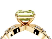 Solitaire Engagement Ring Setting for Fancy Yellow Asscher Cut Center with Criss-Cross Accent Band and Prong Head in Yellow Gold
