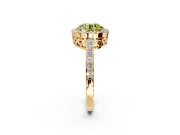 Halo Engagement Ring Setting for Fancy Yellow Round Cut Center with Heart-Shaped Openwork, Pave Band and Prong Head in Yellow Gold