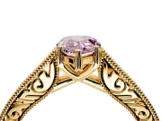 Solitaire Engagement Ring Setting for Fancy Pink Pear-Shaped Center with Engraved Pave Band and Prong Head in Yellow Gold