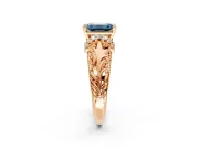 Solitaire Engagement Ring Setting for Fancy Blue Emerald Cut Center with Filigree Accent Basket and Prong Head in Rose Gold