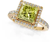 Halo Engagement Ring Setting for Fancy Yellow Princess Cut Center with Inner Milgrain Border and Prong Head in Yellow Gold