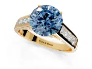 Solitaire Engagement Ring Setting for Fancy Blue Round Cut Center with Cathedral Channel Band and Prong Head in Yellow Gold