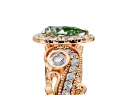 Milgrain Halo Engagement Ring Setting for Fancy Green Pear-Shaped Center with Shoulder Bezels and Prong Head in Rose Gold