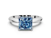 Solitaire Engagement Ring Setting for Fancy Blue Princess Cut Center with Reverse Tapered Band and Prong Head in Platinum