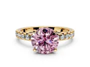 Solitaire Engagement Ring Setting for Fancy Pink Round Cut Center with Large Accents and Prong Head in Yellow Gold