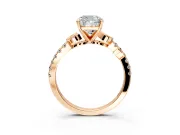 Leaf Motif Engagement Ring Setting for Cushion Cut Center with Pave Band and Prong Head in Rose Gold