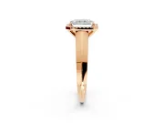 Halo Engagement Ring Setting for Radiant Cut Center with Knife Ridge Cathedral Band and Prong Head in Rose Gold