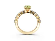 Shared-Prong Engagement Ring Setting for Fancy Yellow Oval Center with Graduated Accents and Prong Head in Yellow Gold