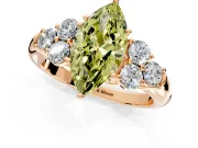 Cluster Engagement Ring Setting for Fancy Yellow Marquise Center with Round Cut Accent Frame and Prong Head in Rose Gold