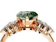 Cluster Engagement Ring Setting for Fancy Green Heart-Shaped Center with 2-Row Shoulder Clusters and Prong Head in Rose Gold