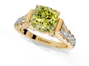 Solitaire Engagement Ring Setting for Fancy Yellow Cushion Cut Center with Pave Cathedral Shoulders and Prong Head in Yellow Gold