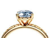 Solitaire Engagement Ring Setting for Fancy Blue Oval Center with Scrollwork Band and Prong Head in Yellow Gold