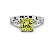 Solitaire Engagement Ring Setting for Fancy Yellow Cushion Cut Center with Crossover Accents and Prong Head in Platinum