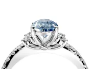 Paired Accent Engagement Ring Setting for Fancy Blue Pear-Shaped Center with Pave Band and Prong Head in White Gold
