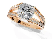 Split Shank Engagement Ring Setting for Cushion Cut Center with Pave Split Shank and Prong Head in Rose Gold
