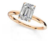 Low-Set Solitaire Engagement Ring Setting for Emerald Cut Center with Thin Plain Band and Prong Head in Rose Gold