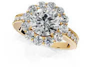Halo Engagement Ring Setting for Round Cut Center with Milgrain Channel Band and Prong Head in Yellow Gold