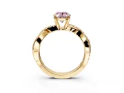 Crossover Engagement Ring Setting for Fancy Pink Oval Center with Pave and Plain Strands and Prong Head in Yellow Gold