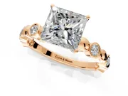 Solitaire Engagement Ring Setting for Princess Cut Center with Beaded Bezel Station Band and Prong Head in Rose Gold