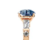 Bar-Set Engagement Ring Setting for Fancy Blue Round Cut Center with Tapered Baguette Accents and Prong Head in Rose Gold