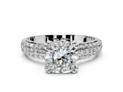 Solitaire Engagement Ring Setting for Cushion Cut Center with Multi-Row Pave Accents and Basket Head in Platinum