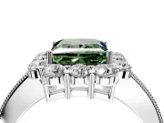 Halo Engagement Ring Setting for Fancy Green Princess Cut Center with Milgrain Channel Band and Prong Head in White Gold