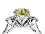 3 Stone Engagement Ring Setting for Fancy Yellow Round Cut Center with Crossover Basket, Pave Band and Prong Head in Sterling Silver