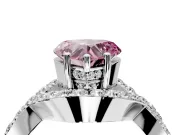 Halo Engagement Ring Setting for Fancy Pink Heart-Shaped Center with Pave Infinity Twist Band and Prong Head in Sterling Silver