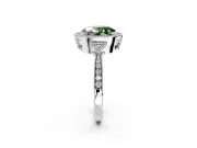 Halo Engagement Ring Setting for Fancy Green Oval Center with Milgrain Rim, Pave Band and Prong Head in Sterling Silver