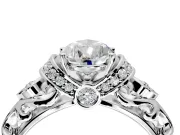 Solitaire Engagement Ring Setting for Pear-Shaped Center with Filigree Band and Prong Head in Platinum