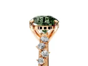 Solitaire Engagement Ring Setting for Fancy Green Round Cut Center with Trailing Leaf Accent Band and Prong Head in Rose Gold